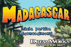 Madagascar title screen for GameBoy Advance